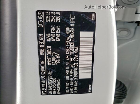 YV4L12UX4P2074823 2023 VOLVO XC40 White Widok naklejki z numerem VIN