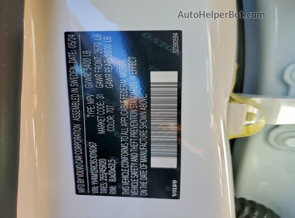 YV4M12RC9S1016067 2025 VOLVO XC60 White VIN կոդի պիտակի տեսք