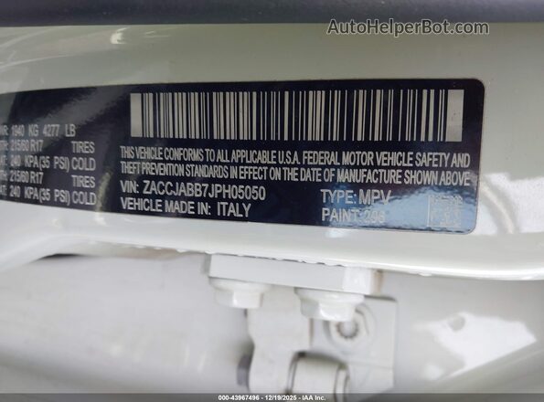 ZACCJABB7JPH05050 2018 JEEP RENEGADE White ძრავის განყოფილების ხედი