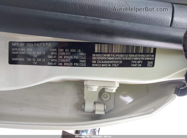 ZACNJBAB3KPK55136 2019 JEEP RENEGADE Белый Вид подкапотного пространства