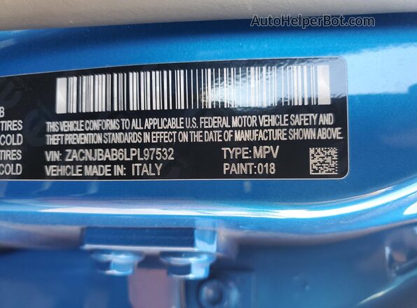 ZACNJBAB6LPL97532 2020 JEEP RENEGADE Blue VIN կոդի պիտակի տեսք