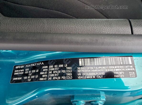 ZACNJBBB9LPL09183 2020 JEEP RENEGADE Бирюзовый Панорамный вид салона 360°