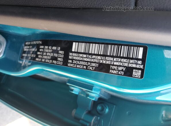 ZACNJBBBXLPL09631 2020 JEEP RENEGADE Blue VIN կոդի պիտակի տեսք