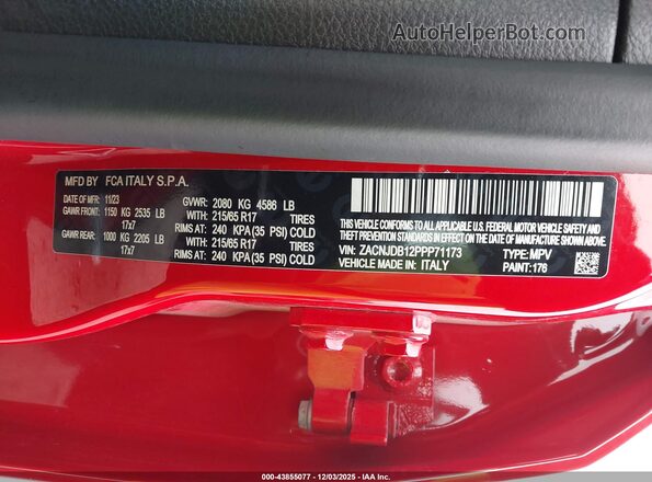ZACNJDB12PPP71173 2023 JEEP RENEGADE Red Շարժիչի բաժամունքի տեսք