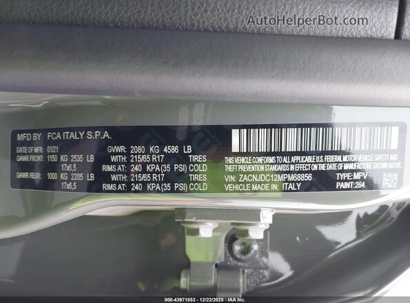 ZACNJDC12MPM68856 2021 JEEP RENEGADE Gray 