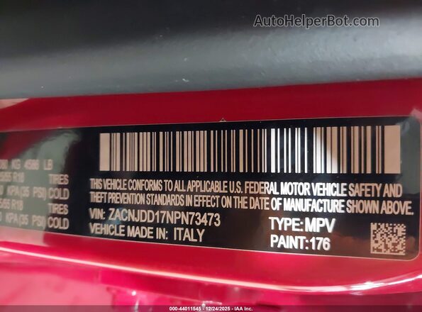 ZACNJDD17NPN73473 2022 JEEP RENEGADE Red Vista del compartimento del motor