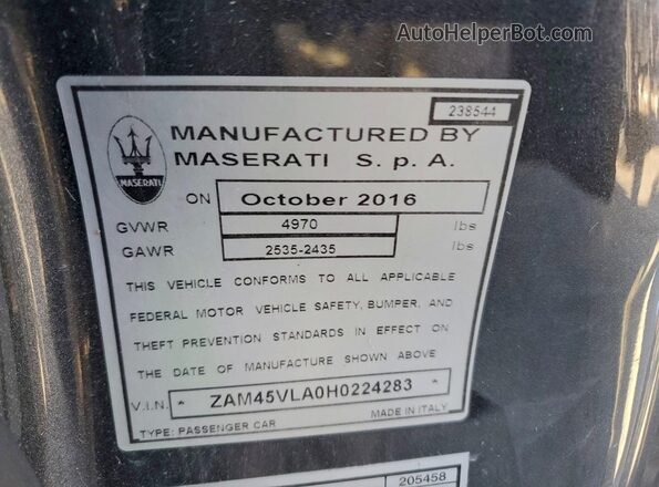 ZAM45VLA0H0224283 2017 MASERATI GRANTURISM Gray 