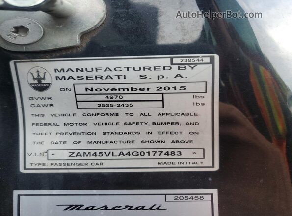 ZAM45VLA4G0177483 2016 MASERATI GRANTURISM Black Вид підкапотного простору