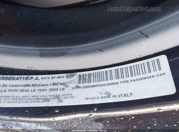 ZAM56RPS4H1256904 2017 MASERATI QUATTROPOR Black ძრავის განყოფილების ხედი