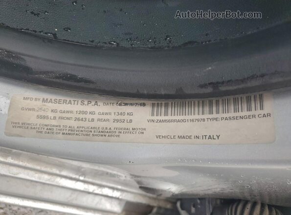 ZAM56RRA0G1167978 2016 MASERATI QUATTROPOR Silver Vista del compartimento del motor