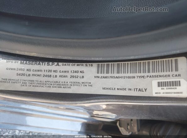 ZAM57RSA6H1216559 2017 MASERATI GHIBLI Серый Вид подкапотного пространства