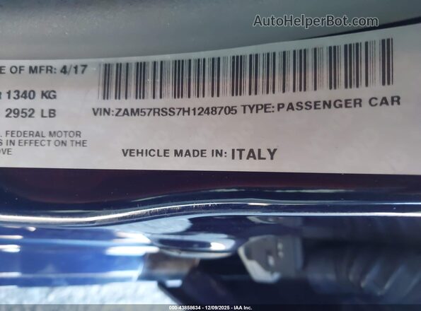 ZAM57RSS7H1248705 2017 MASERATI GHIBLI Dark Blue ძრავის განყოფილების ხედი