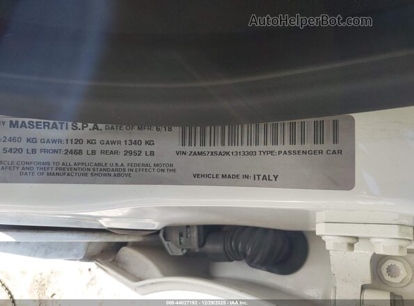 ZAM57XSA2K1313303 2019 MASERATI GHIBLI White 