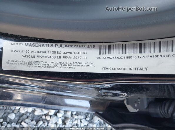 ZAM57XSA3G1185340 2016 MASERATI GHIBLI Black Вид підкапотного простору