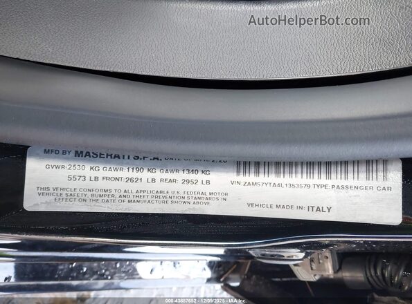ZAM57YTA4L1353579 2020 MASERATI GHIBLI Black Engine compartment view
