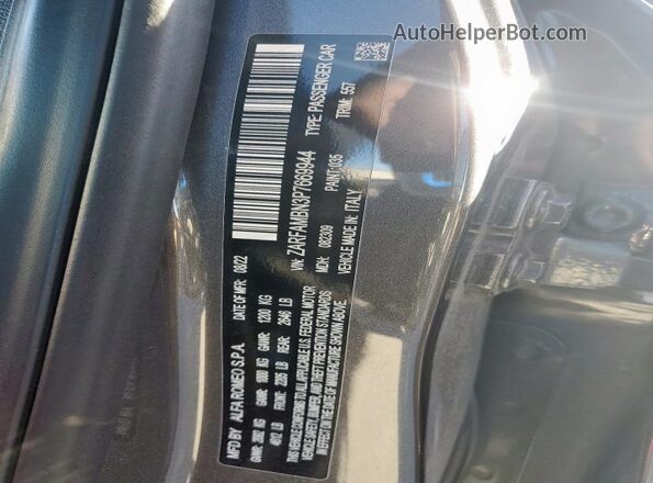 ZARFAMBN3P7669944 2023 ALFA ROMEO GIULIA Gray VIN կոդի պիտակի տեսք