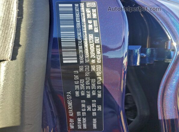 ZASPAKBN3L7C75963 2020 ALFA ROMEO STELVIO Blue Vista de la etiqueta del VIN