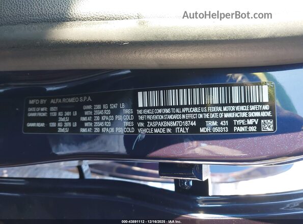 ZASPAKBN8M7D18744 2021 ALFA ROMEO STELVIO Dark Blue Вид підкапотного простору