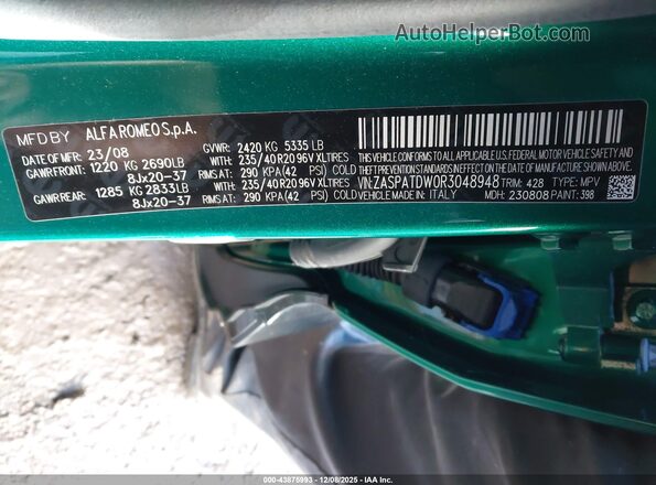 ZASPATDW0R3048948 2024 ALFA ROMEO OTHER Green Vista del compartimento del motor