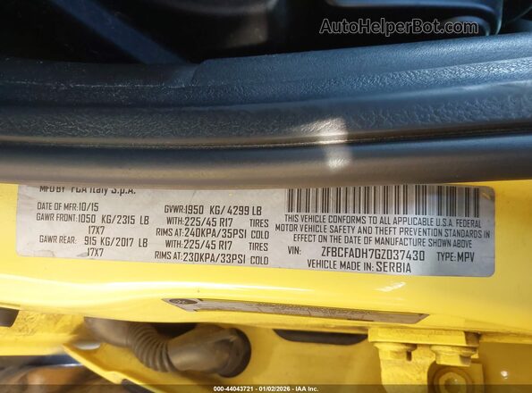 ZFBCFADH7GZ037430 2016 FIAT 500L Yellow ძრავის განყოფილების ხედი