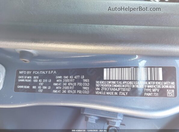 ZFBCFXAB4JP700197 2018 FIAT 500X Blue Engine compartment view