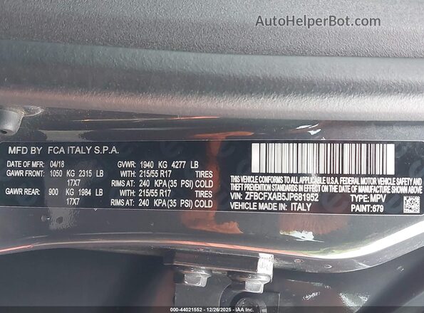 ZFBCFXAB5JP681952 2018 FIAT 500X Серый Вид подкапотного пространства
