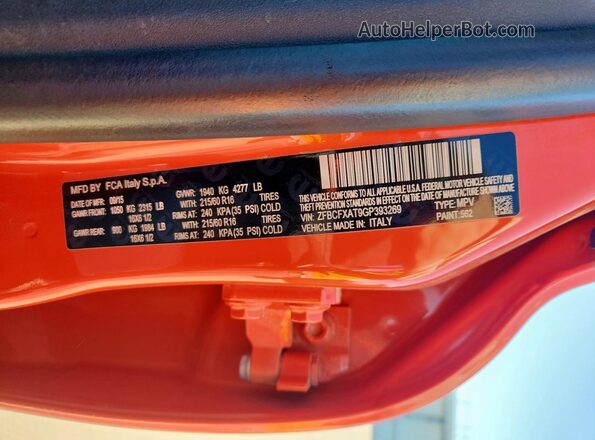 ZFBCFXAT9GP393269 2016 FIAT 500 Orange Շարժիչի բաժամունքի տեսք