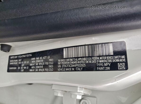ZFBCFXCB4HP602925 2017 FIAT 500X White Շարժիչի բաժամունքի տեսք