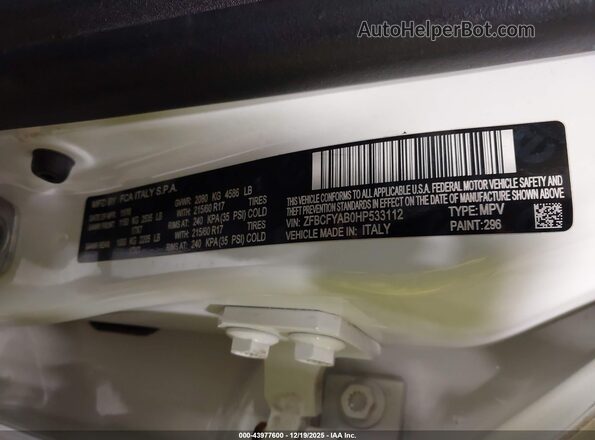 ZFBCFYAB0HP533112 2017 FIAT 500X White Շարժիչի բաժամունքի տեսք