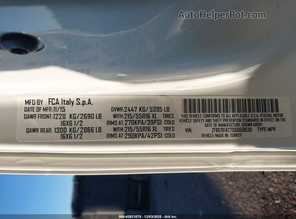 ZFBERFAT7G6B50630 2016 RAM PROMASTER CITY White Engine compartment view