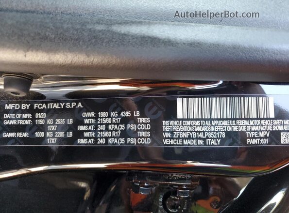 ZFBNFYB14LP852178 2020 FIAT 500X Black Սալոնի 360 աստիճան տեսք