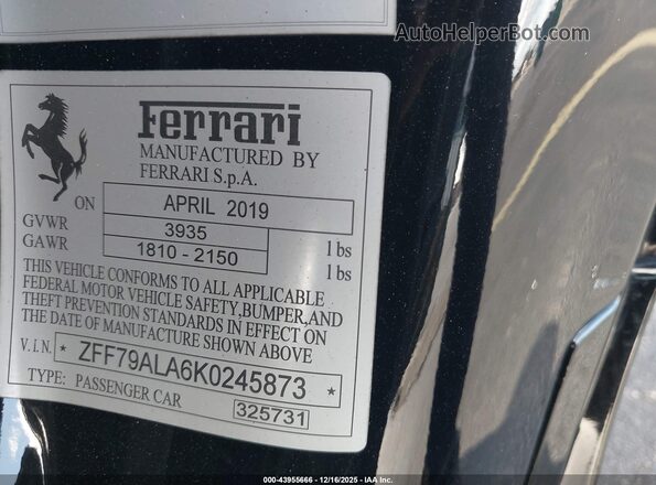 ZFF79ALA6K0245873 2019 FERRARI 488 Black ძრავის განყოფილების ხედი