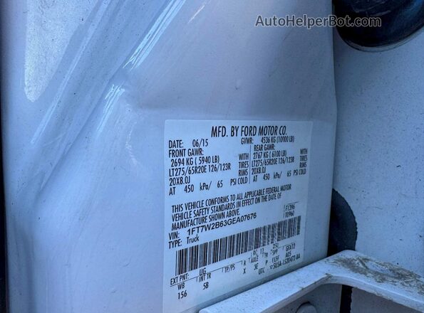 1FT7W2B63GEA07676 2016 FORD F250 White 