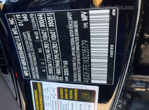 4JGDF7FE1KB235179 2019 MERCEDES-BENZ GLS-CLASS Black Widok wnętrza z tyłu