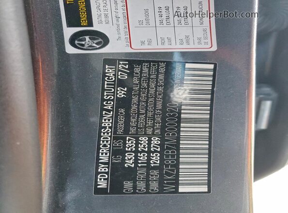 W1KZF8EB7MB000320 2021 MERCEDES-BENZ E Gray Widok naklejki z numerem VIN