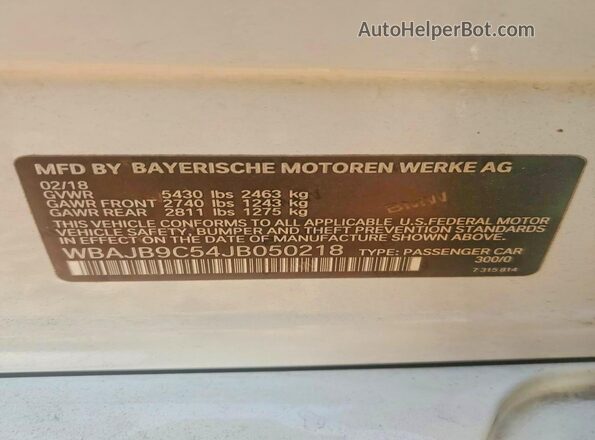 WBAJB9C54JB050218 2018 BMW M5 White 