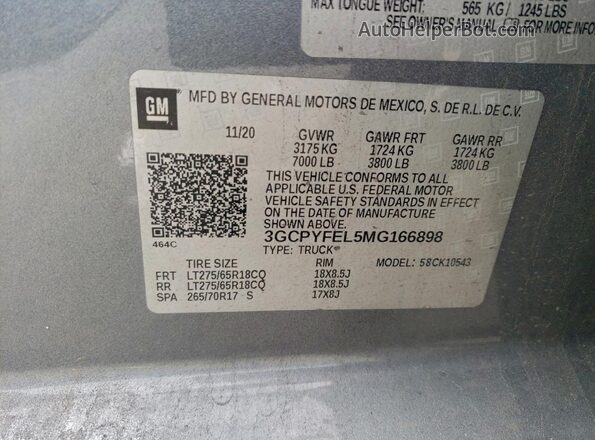 3GCPYFEL5MG166898 2021 CHEVROLET ALL MODELS Gray 