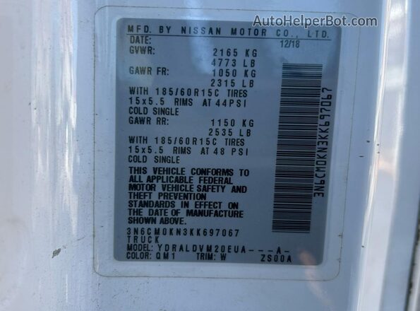 3N6CM0KN3KK697067 2019 NISSAN NV White 