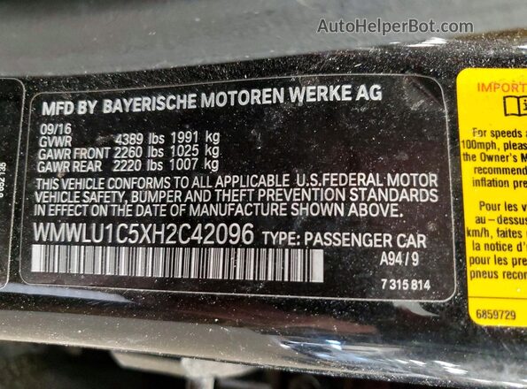 WMWLU1C5XH2C42096 2017 MINI COOPER Black Вид наклейки з VIN-кодом