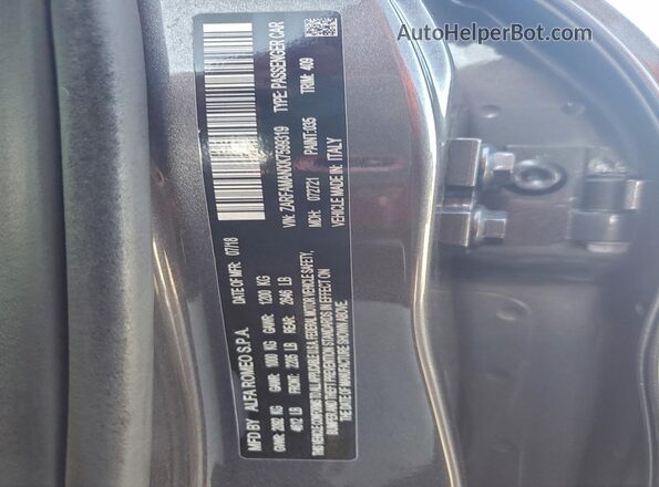 ZARFAMANXK7599319 2019 ALFA ROMEO GIULIA Gray VIN կոդի պիտակի տեսք