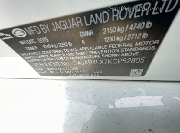 SAJAR4FX7KCP52805 2019 JAGUAR XF White Вид задньої частини салону