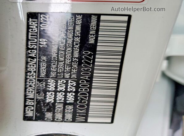 W1KCG2DB0PA032229 2023 MERCEDES-BENZ EQS White Widok naklejki z numerem VIN