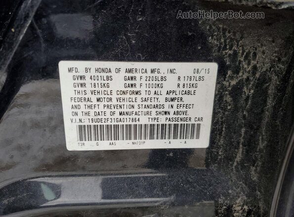 19UDE2F31GA017864 2016 ACURA ILX Черный Вид наклейки с VIN-кодом