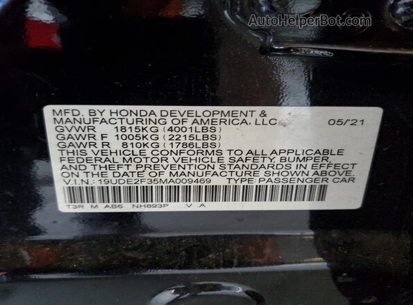 19UDE2F35MA009469 2021 ACURA ILX Black Vista del compartimento del motor