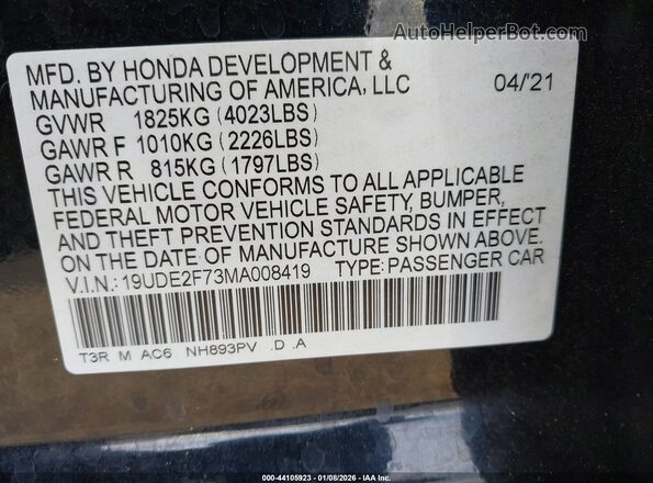 19UDE2F73MA008419 2021 ACURA ILX Black Vista del compartimento del motor