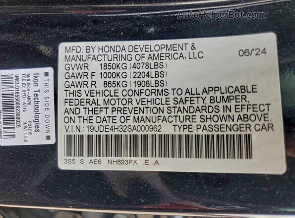 19UDE4H32SA000962 2025 ACURA INTEGRA Black Widok komory silnika