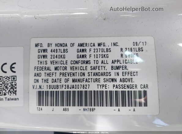 19UUB1F38JA007827 2018 ACURA TLX White Widok komory silnika