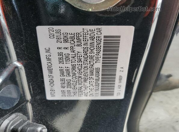 19UUB2F68LA004655 2020 ACURA TLX Black VIN sticker view