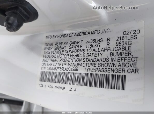 19UUB2F69LA004986 2020 ACURA TLX White Widok komory silnika
