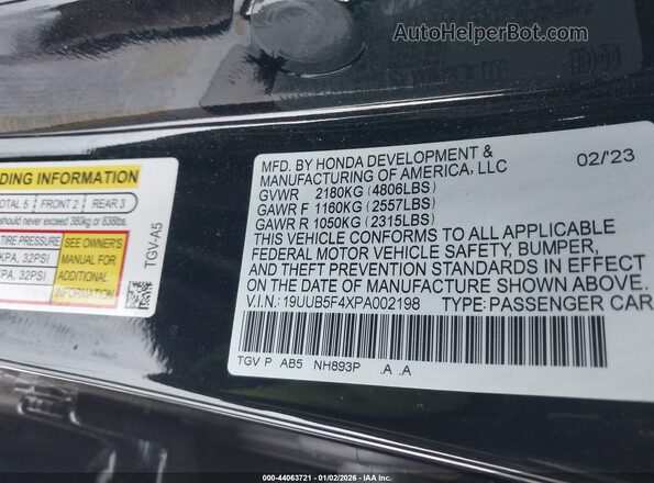 19UUB5F4XPA002198 2023 ACURA TLX Black Вид підкапотного простору